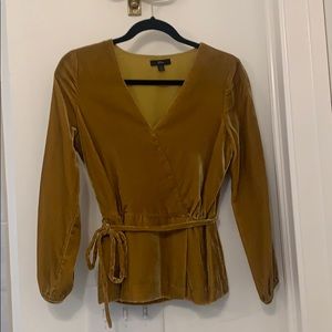 j crew gold velvet faux wrap blouse